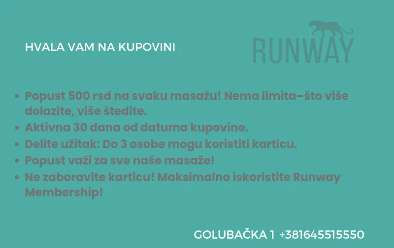 Runway članska kartica — zadnja strana